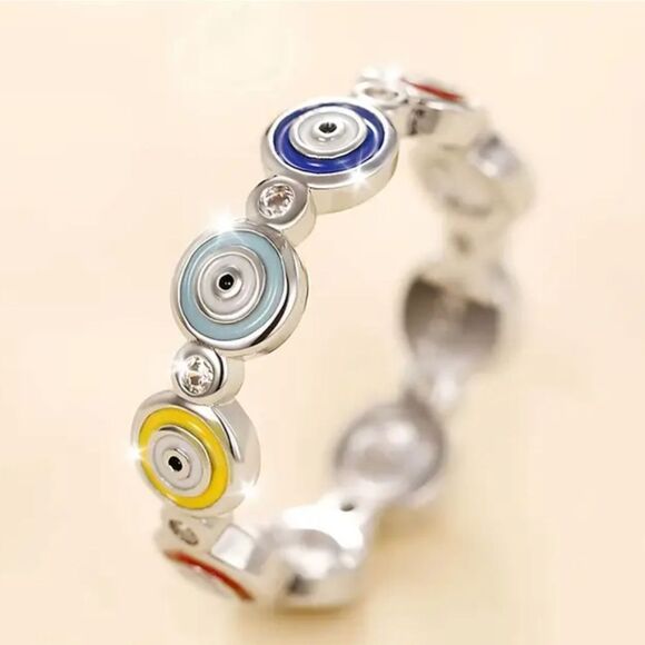 Colorful Evil Eye Ring Sz 7 - Picture 6 of 14